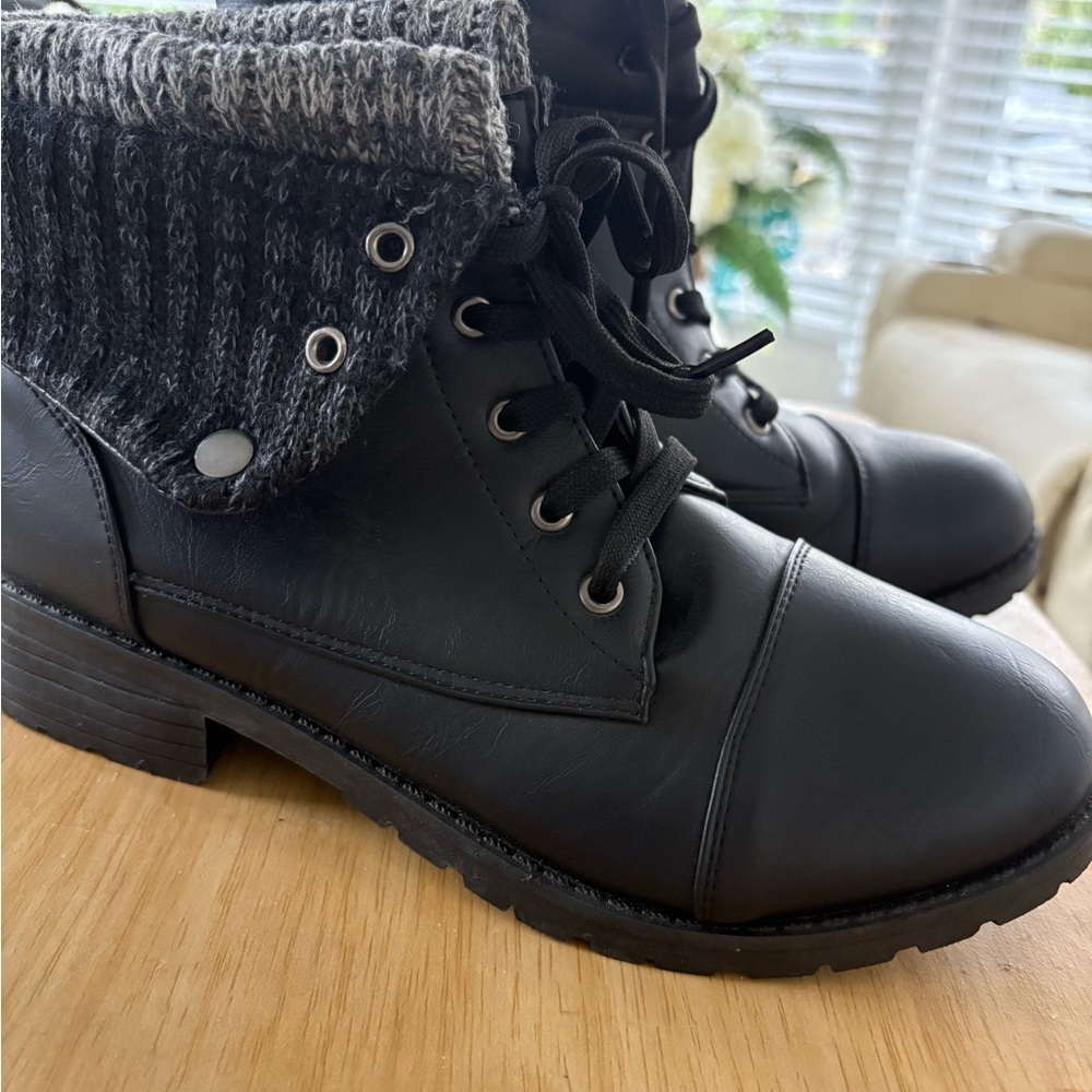 Charlotte Russe Black Moto Boots with Knit Cuff